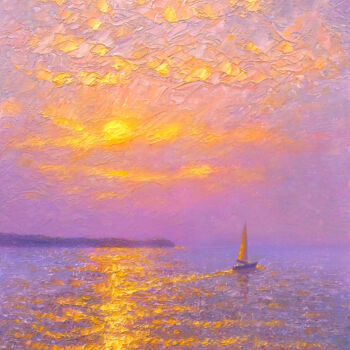 Schilderij getiteld "Sea 88" door Dmitry Oleyn, Origineel Kunstwerk, Olie Gemonteerd op Frame voor houten brancard