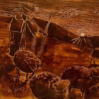 Painting titled "The shepherd" by Hugo Silva, Original Artwork, Watercolor