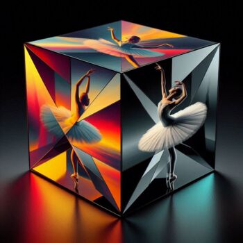 数字艺术 标题为“Bailarina cubo geom…” 由Rogo Lino, 原创艺术品, AI生成的图像 安装在木质担架架上