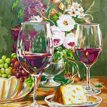 Painting titled "Festive table" by Anatolii Rabkov, Original Artwork, Acrylic Mounted on Wood Stretcher frame