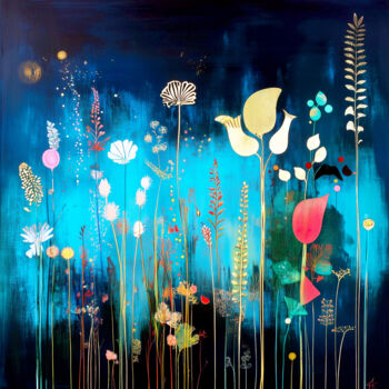 Arts numériques intitulée "Midnight Blooms - A…" par Emanuel Baumann, Œuvre d'art originale, Travail numérique 2D