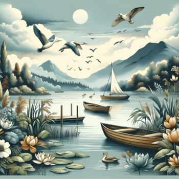 数字艺术 标题为“Tranquil Panorama:…” 由Alberto Capitani, 原创艺术品, AI生成的图像