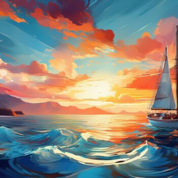 Digital Arts με τίτλο "Tranquil Sailboat V…" από Jacek Dudziński, Αυθεντικά έργα τέχνης, Εικόνα που δημιουργήθηκε με AI
