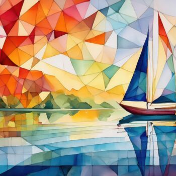Digital Arts titled "Sailing Boat Undern…" by Jacek Dudziński, Original Artwork, AI generated image