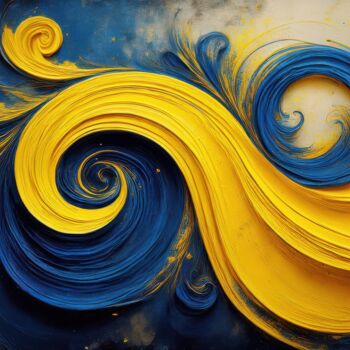 Painting titled "Yellow and Blue Swi…" by Jacek Dudziński, Original Artwork, AI generated image