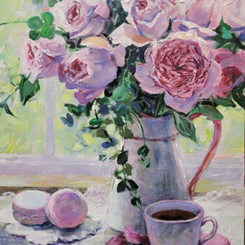 Incisioni, stampe intitolato "Still life with ros…" da Simanolya, Opera d'arte originale, pigmenti