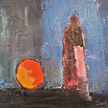 Peinture intitulée "orange et bouteille" par Jean-Luc Saint-Martin, Œuvre d'art originale, Huile Monté sur Châssis en bois
