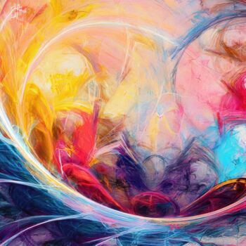 Painting titled "Pink, Blue, and Yel…" by Jacek Dudziński, Original Artwork, AI generated image