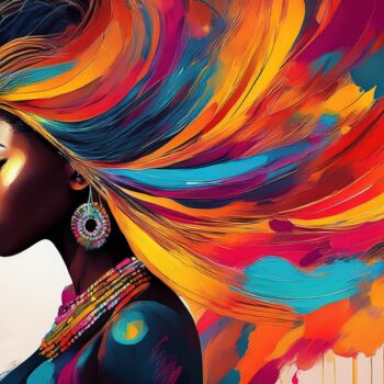 Painting titled "Woman in a Colorful…" by Jacek Dudziński, Original Artwork, AI generated image