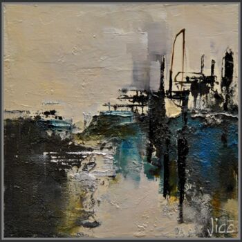 Peinture intitulée "Zone bleue" par Jicé, Œuvre d'art originale, Huile Monté sur Carton