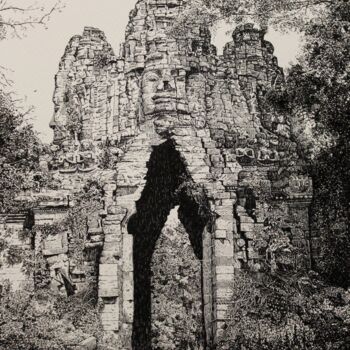 Disegno intitolato "The Temple in the J…" da Spartak Chernyshov, Opera d'arte originale, Inchiostro