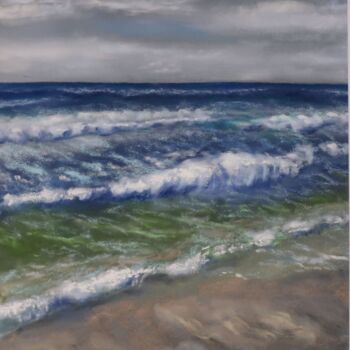 Drawing titled "Vagues à Villers" by Isabelle Blanc, Original Artwork, Pastel Mounted on Cardboard