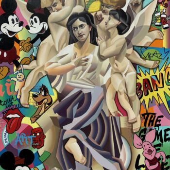 Painting titled "«Meeting of eras» №…" by Apollonas Soben, Original Artwork, Oil Mounted on Wood Stretcher frame