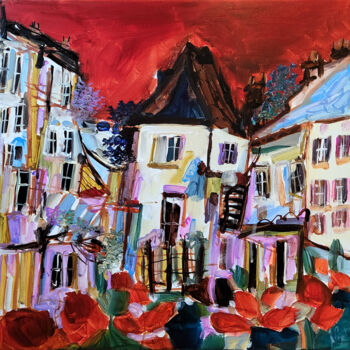 Painting titled "Invités sur le chem…" by Muriel Cayet, Original Artwork, Acrylic Mounted on Wood Stretcher frame