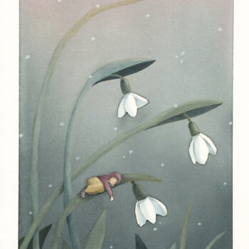 Peinture intitulée "Perces neiges" par Marjoline Fleur, Œuvre d'art originale, Aquarelle