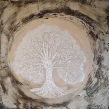 Painting titled "L Arbre de nos vies" by Nathalie Mitifiot Zeiger, Original Artwork, Acrylic Mounted on Wood Stretcher frame