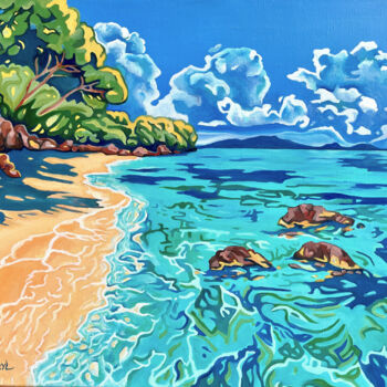 Peinture intitulée "Ma plage secrète" par Meryl, Œuvre d'art originale, Huile Monté sur Châssis en bois