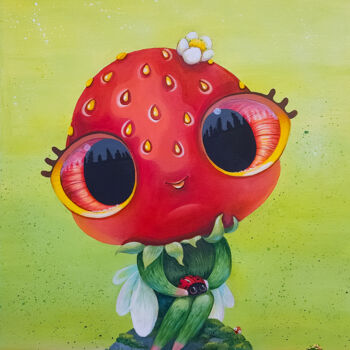 Peinture intitulée "Strawberry and her…" par Aleksandra Paranchenko, Œuvre d'art originale, Acrylique Monté sur Châssis en b…
