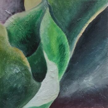 Painting titled "Green abstraction o…" by Anastasiia Kolomashkina, Original Artwork, Acrylic Mounted on Cardboard