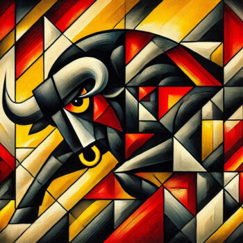 Arts numériques intitulée "Abstract Bull Art C…" par Lee Eggstein, Œuvre d'art originale, Acrylique Monté sur Châssis en bois