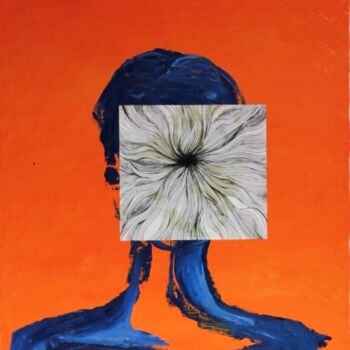 Painting titled "FLOWER I" by Mariia Kuzovleva, Original Artwork, Oil Mounted on Wood Stretcher frame