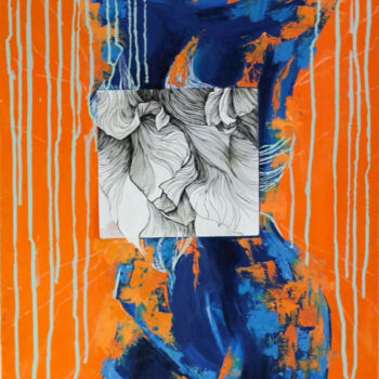 Painting titled "FLOWER II" by Mariia Kuzovleva, Original Artwork, Acrylic Mounted on Wood Stretcher frame