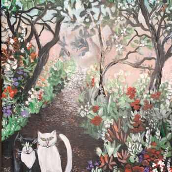 Painting titled "Deux chats" by Claire Morand, Original Artwork, Acrylic