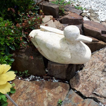 Sculpture titled "LE CANARD SUR L  EAU" by Bertrand Delogne, Original Artwork, Stone