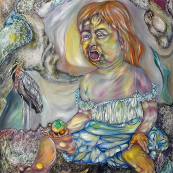 Peinture intitulée "Little Waste Picker…" par Rodolfo V Ortiz, Œuvre d'art originale, Huile Monté sur Châssis en bois