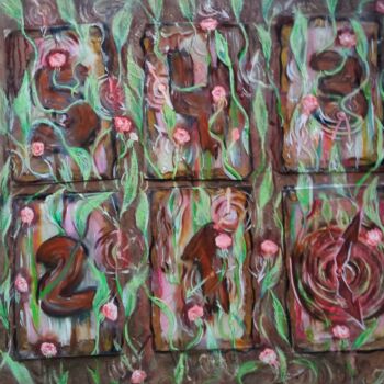 Painting titled "Время" by Tatiana Kiseleva, Original Artwork, Acrylic Mounted on Cardboard