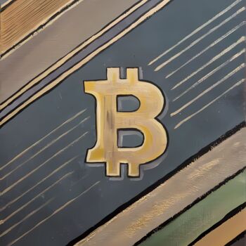 Painting titled "Golden Bitcoin Symb…" by Anna Abkaryan, Original Artwork, Acrylic Mounted on Wood Stretcher frame