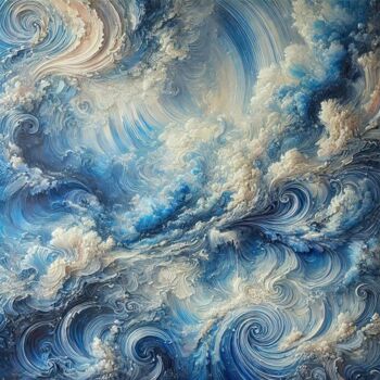 Digital Arts titled "Azure Tempest" by Jeff Iverson, Original Artwork, 2D Digital Work Mounted on Wood Stretcher frame