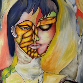 Peinture intitulée "Woman in Sorrow." par Rodolfo V Ortiz, Œuvre d'art originale, Huile Monté sur Châssis en bois