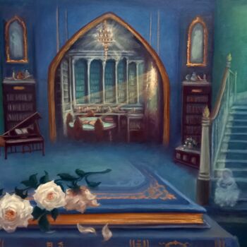 Malerei mit dem Titel "Enchanted Library" von Lee Campbell, Original-Kunstwerk, Öl Auf Keilrahmen aus Holz montiert
