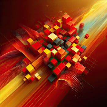 Digital Arts titled "Red and Gold Kineti…" by Jeff Iverson, Original Artwork, 2D Digital Work Mounted on Wood Stretcher frame