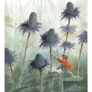 Painting titled "Les chardons" by Marjoline Fleur, Original Artwork, Watercolor