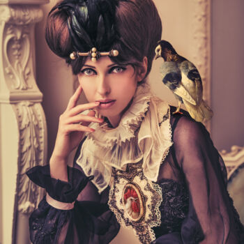 Fotografie mit dem Titel "Portrait with Pigeo…" von Miss Aniela, Original-Kunstwerk, Digitale Fotografie
