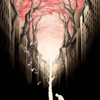 数字艺术 标题为“Growing Red Forest…” 由Rafael Castillo Guillén, 原创艺术品, 水彩 安装在木质担架架上
