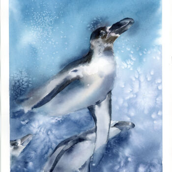 绘画 标题为“Penguins Underwater” 由Paintispassion, 原创艺术品, 水彩