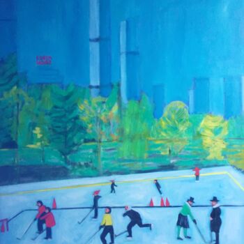 Painting titled ""New York-Wollmans…" by Jo Tuck, Original Artwork, Oil Mounted on Wood Stretcher frame