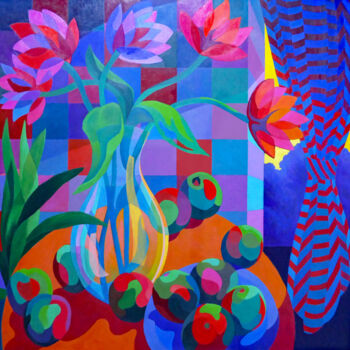 绘画 标题为“STILL LIFE WITH FIV…” 由Stephen Conroy, 原创艺术品, 丙烯 安装在木质担架架上
