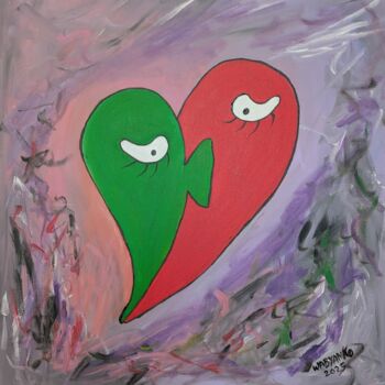 Schilderij getiteld "Puzzle Valentin" door Wabyanko, Origineel Kunstwerk, Acryl Gemonteerd op Frame voor houten brancard