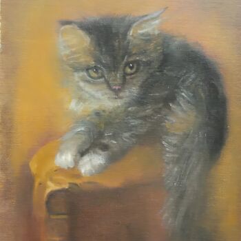 "Kitten Painting,Oil…" başlıklı Tablo Anastasiya Kuznetsova tarafından, Orijinal sanat, Petrol Karton üzerine monte edilmiş