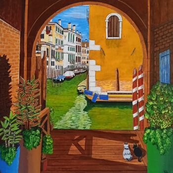 绘画 标题为“un matin a Venise” 由Gilbert Devesa, 原创艺术品, 丙烯 安装在木质担架架上