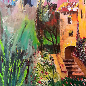 Painting titled "Le mas provençal" by Isabelle Martinez, Original Artwork, Acrylic Mounted on Wood Panel