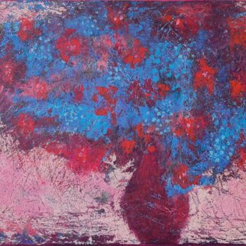Painting titled "Fiery Bloom – Expre…" by So Zo, Original Artwork, Acrylic Mounted on Wood Stretcher frame