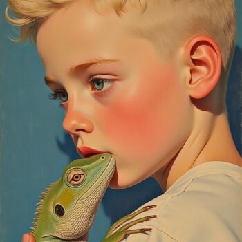 제목이 "Vlad et l'Iguane"인 디지털 아트 Jean-Marie Gitard (Mr STRANGE)로, 원작, 디지털 콜라주