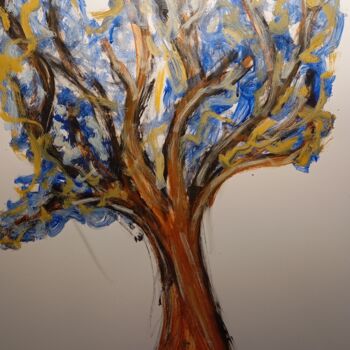 Painting titled "l'arbre bleu" by François Devreux, Original Artwork, Oil