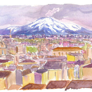 Malerei mit dem Titel "Catania Timeless Ch…" von Artshop77, Original-Kunstwerk, Aquarell