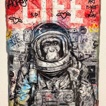 绘画 标题为“# SPACE MONKEY” 由N Nathan, 原创艺术品, 喷漆 安装在铝上